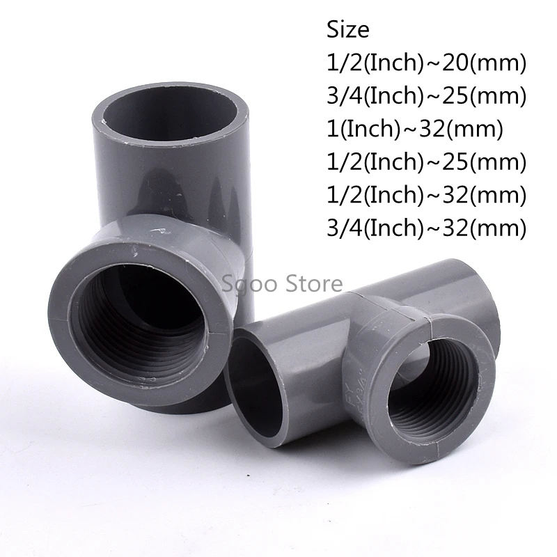 1/2~1 Inch To 20~32mm Female Thread PVC Tee 3 Ways Connector Garden Irrigation Fittings System Water Supply Fish Tank joints