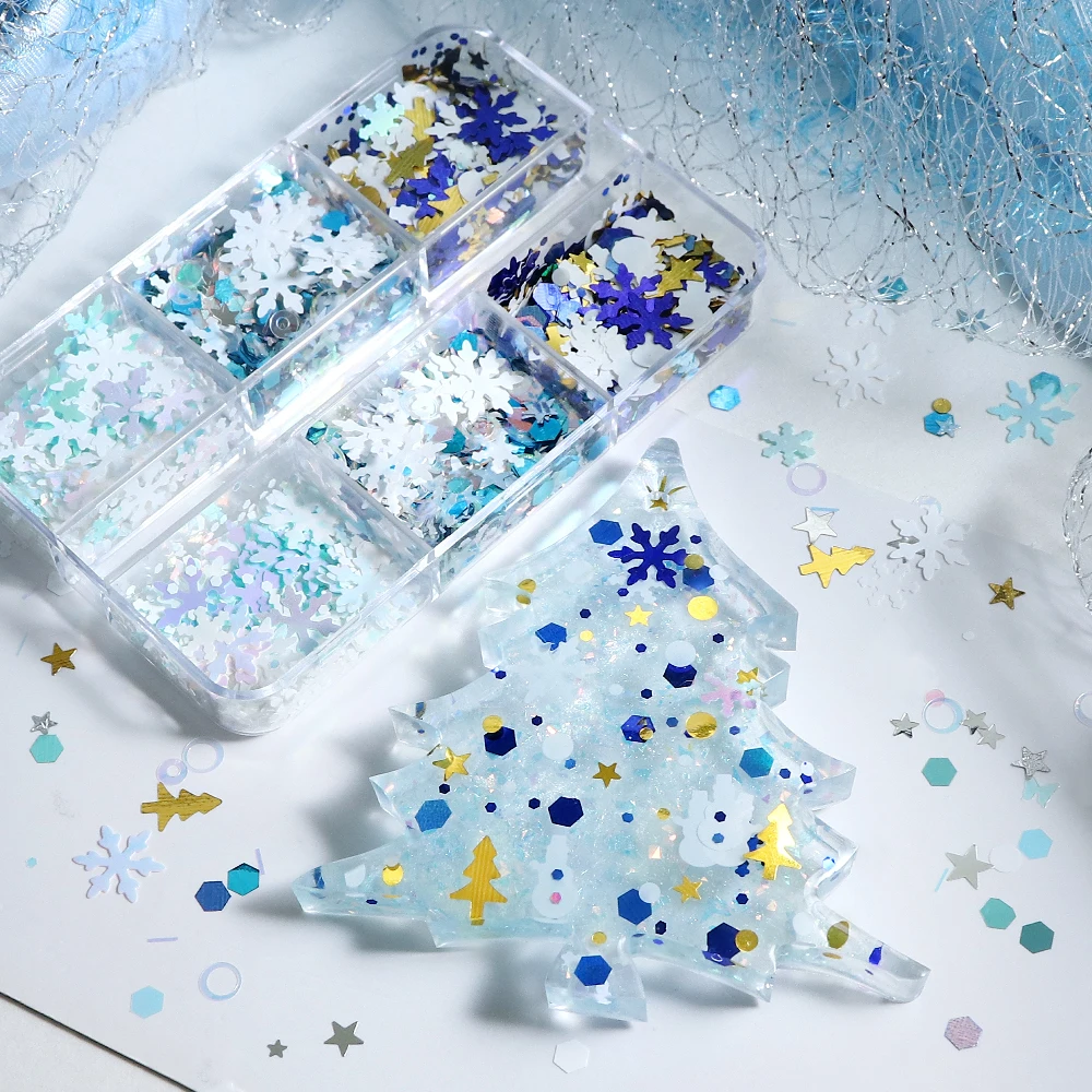 Christmas Snowflake Resin Sequins Mixed Xmas Tree Snowman Glitter Resin Filling Accessories DIY Jewelry Winter Crafts Supplies
