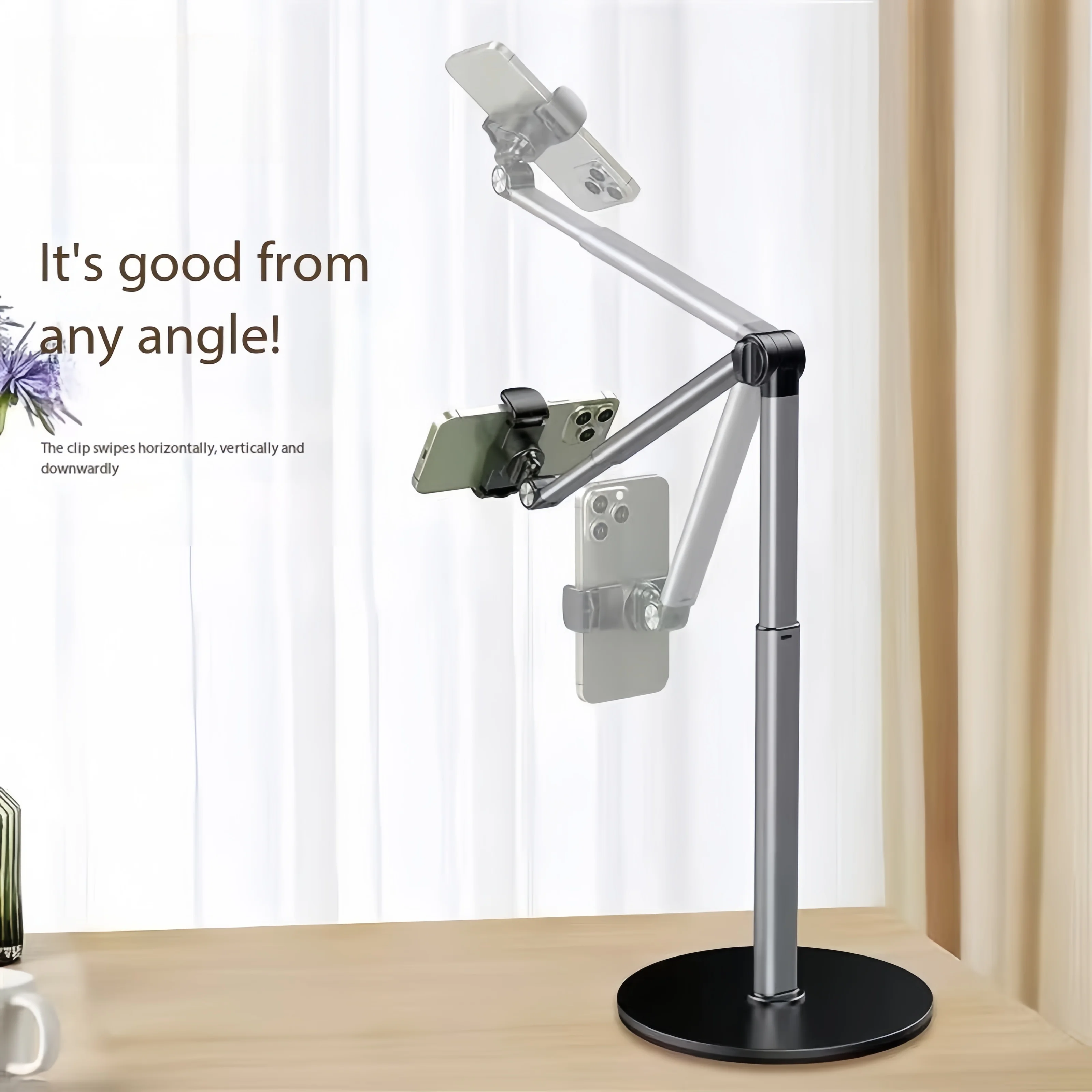 

Mobile Phone Live Broadcast Overhead Shooting Stand, Aluminum Alloy 360-degree Rotatable, Extendable Lazy Desktop Stand