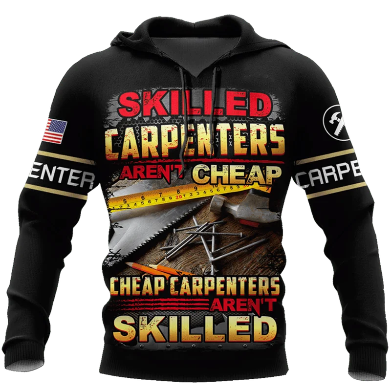 New Hot Selling Carpenter Worker 3D Printed Hoodies Men Clothing Spring Autumn Fashion Top Design Comfortable Unisex Streetwear