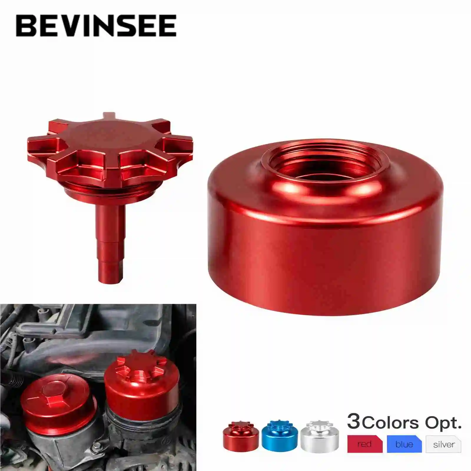 

BEVINSEE Aluminum Power Steering Reservoir Set for MINI R50 R52 R53 for BMW E82 E87 E88 E60 E39 E90 E92 E36 E46 X1 X3 X5 Z3 Z4