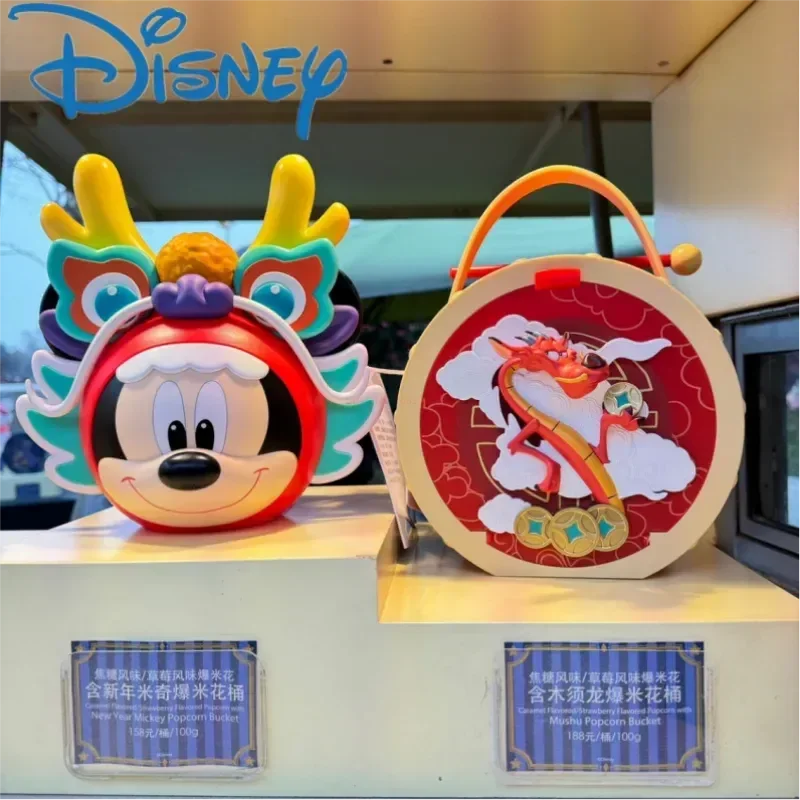 

Original Disney New Year Dragon Mickey Model Popcorn Bucket Toys Three-dimensional Plastic Creative Crossbody Bag Surprise Gifts