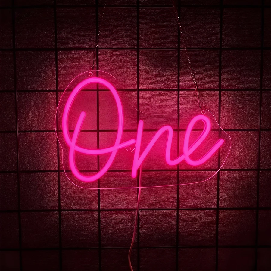 علامة نيون LED واحدة، أيقونة عيد ميلاد بعمر سنة واحدة، تستخدم لأعياد الميلاد والحفلات والذكرى السنوية والمنزل وديكور الزفاف وهدايا عيد الميلاد.