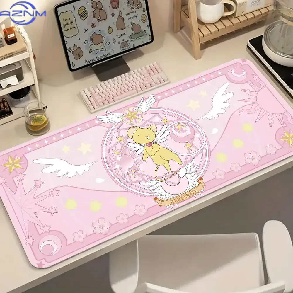 Cute Pink Cardcaptor Sakura Anime Mousepad, Rubber Non‑Slip Large Desk Mat, Kawaii Gaming Mouse Pad for Keyboard Laptop Office D