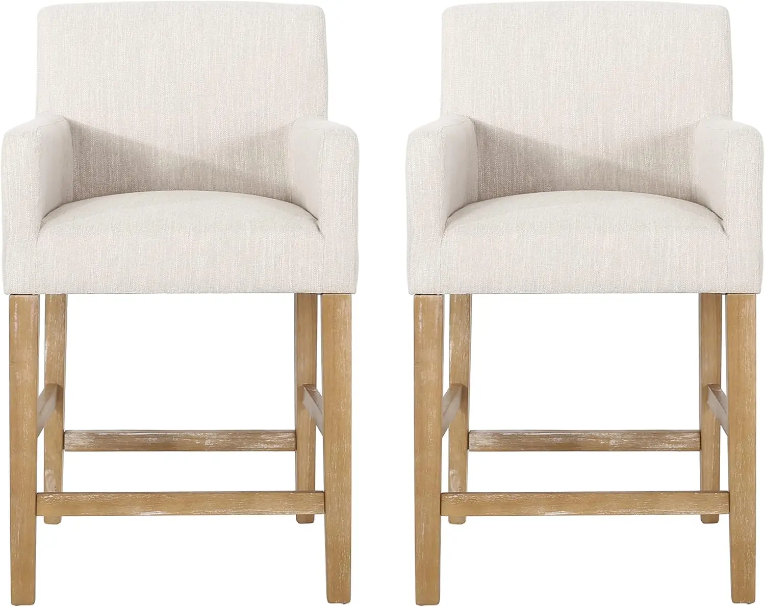 Armga Upholstered 26 Inch Counter Stools - Beige/Weathered Natural (Set Of 2)