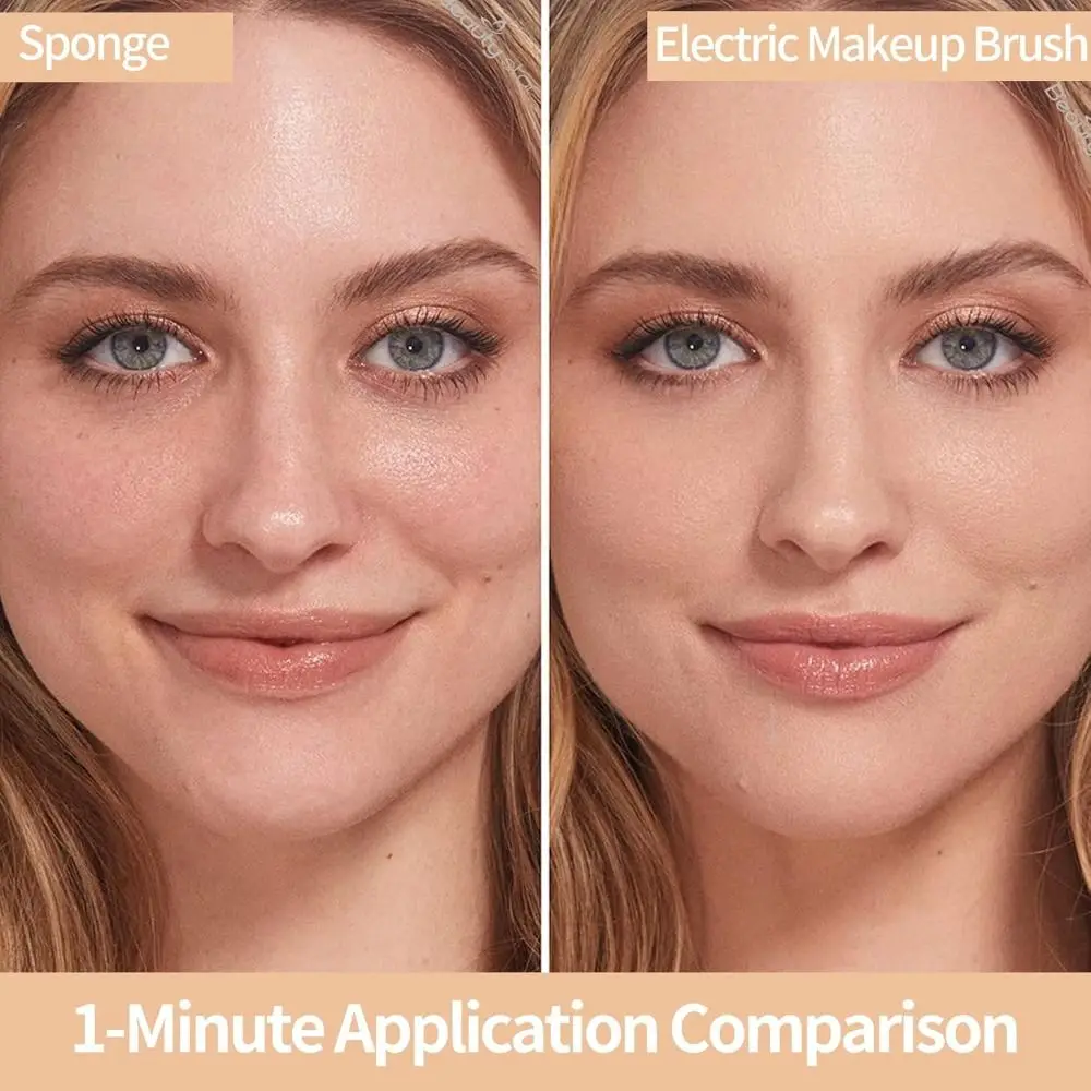 交換可能なブラシヘッド2個付き 電動メイクブラシ 取り外し可能 360 °   回転ファンデーションブラシ 2段階速度調整 ソフト