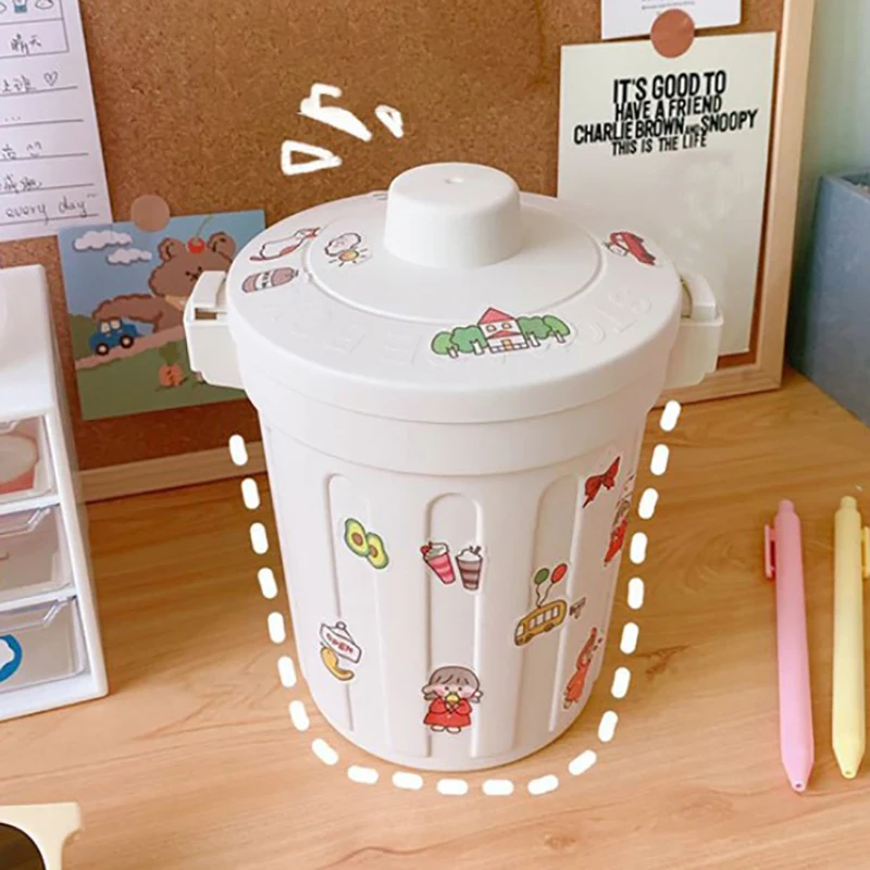 Ins Desktop Small Trash Bin Waste Bin Bedroom Home Cute Trash Can With Lid Mini