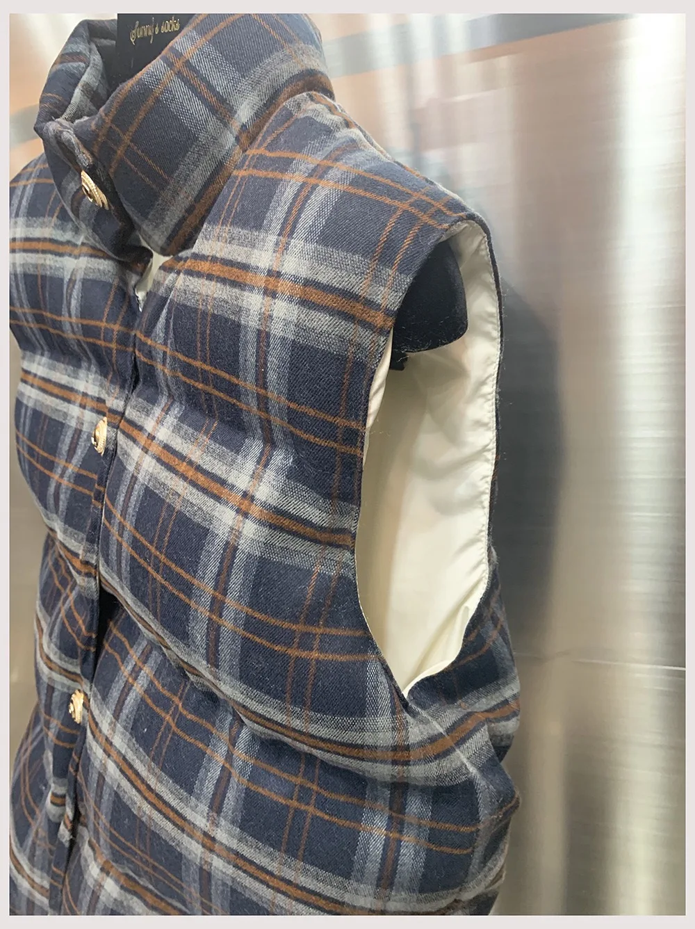 Ropa de trabajo Retro americana, chaleco de algodón a cuadros, capas cálidas, ropa de abrigo informal, cuello levantado abotonado, No Sve