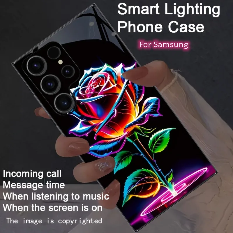 

Green Leaf Rose Voice Control LED Phone Case For Samsung Zfold 7 6 5 4 S25 S24 S23 S20 FE S22 Plus Note20 Ultra Luminous Fundas