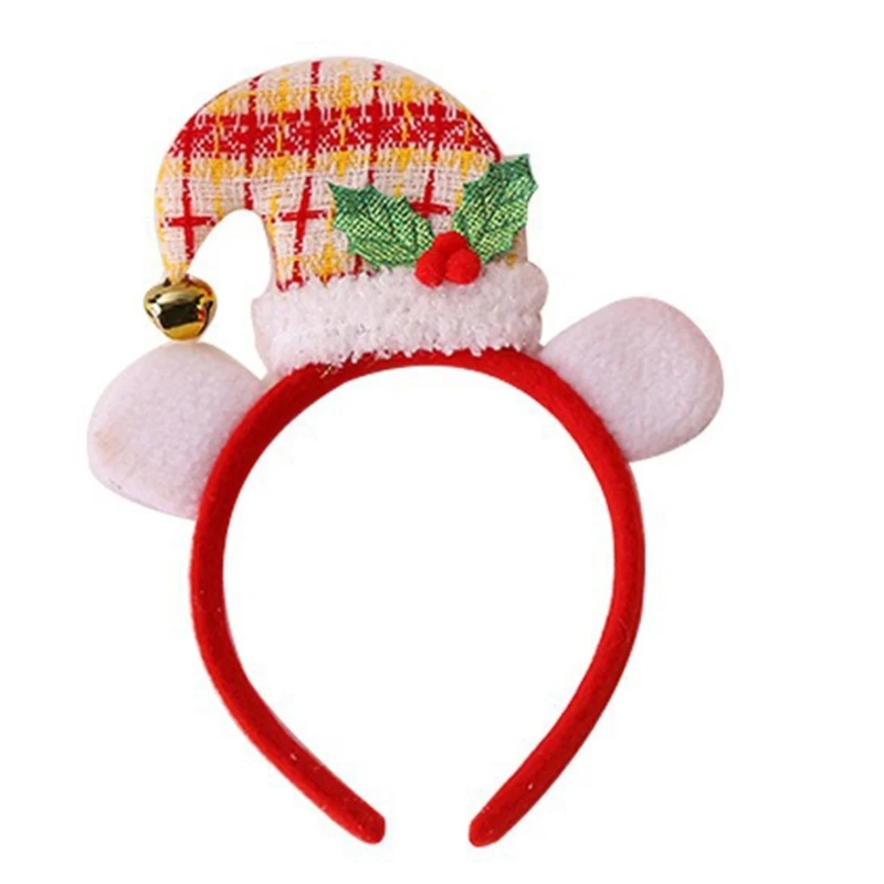 Christmas Hat Headdress Holiday Head Accessories Adult Kids Plush Headpieces M6CD