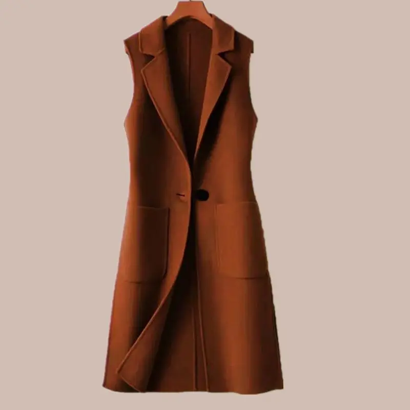 New Woolen Women's Autumn and Winter Slim Versatile Mid-length Fashionable Cardigan Vest Jacket