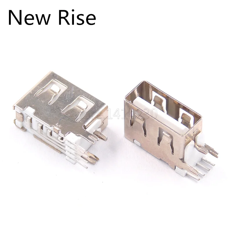 10PCS USB2.0 Type A Female Solder Jacks Connector Side Needle 4Pin 90 Degree Flat Mouth USB Data Interface Length 10mm