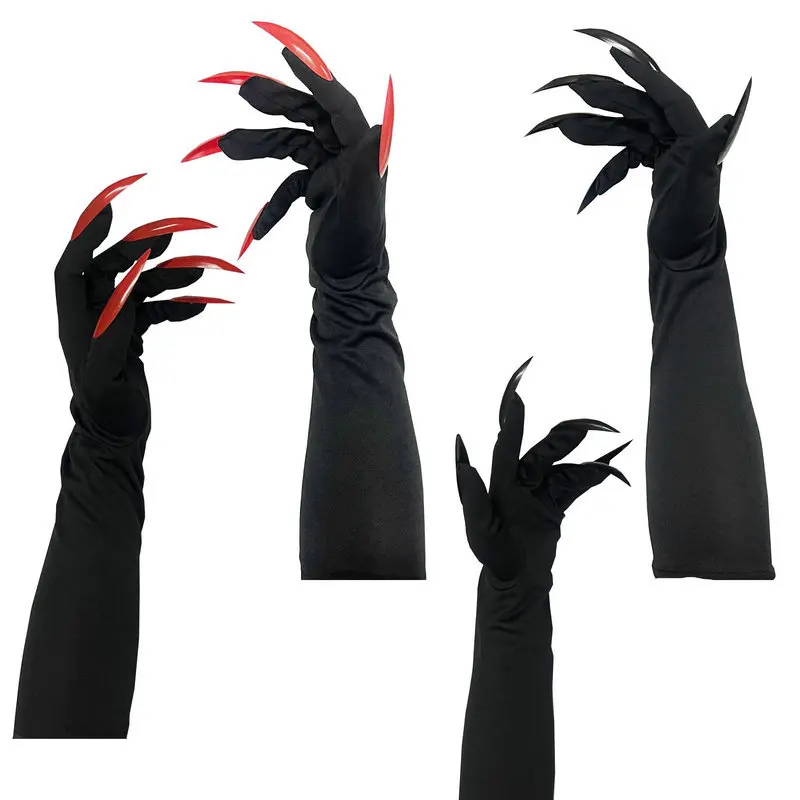 Anime Alastor Radio Demo Cosplay Nail Gloves Long Black Women Men Halloween Carnival Party Outfit Role Play Accessoies Prop