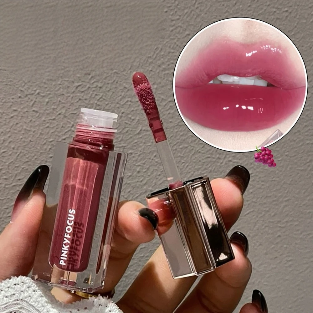 Brown Glitter Lip Glaze Lasting Shimmer Mirror Water Lip Gloss Waterproof Jelly Plumping Lipstick Make Up Moisturizing Lip Tint