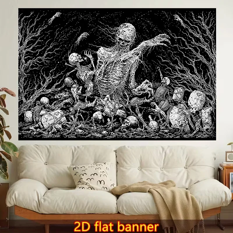 1pc Stylish 2D Flat Printed Wall Tapestry, Monochromatic, Spooky, Gothic Style. Colorful Aesthetics, Bedroom Aesthetics, Suitable for Living Room, Bedroom, Office