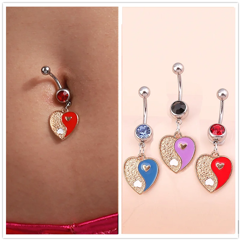 Aihua Fashion Animal Heart Shell Moon Eye Crystal Bell Button Rings for Women Piercing Navel Button Rings Sexy Body Jewelry