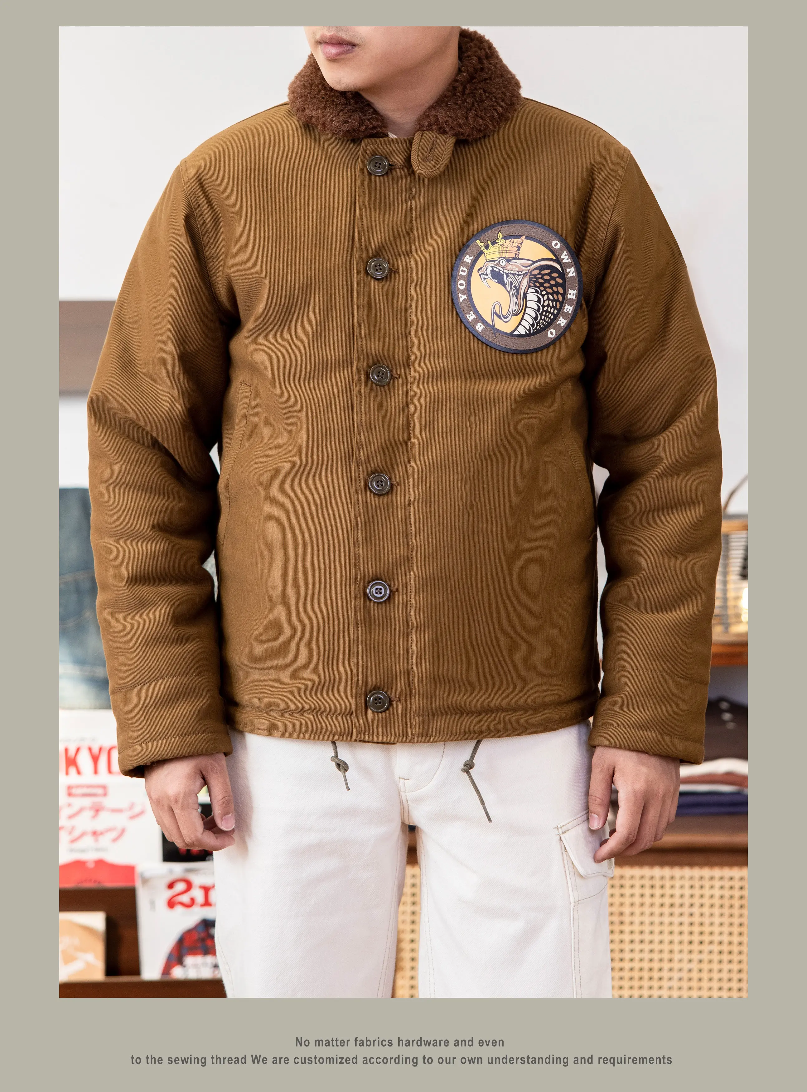 Red Tornado N-1 Deck Jacket Men US Navy Military Coat Loose Fit Thick Wool Lined Vintage Workwear Autumn Winter Outerwear