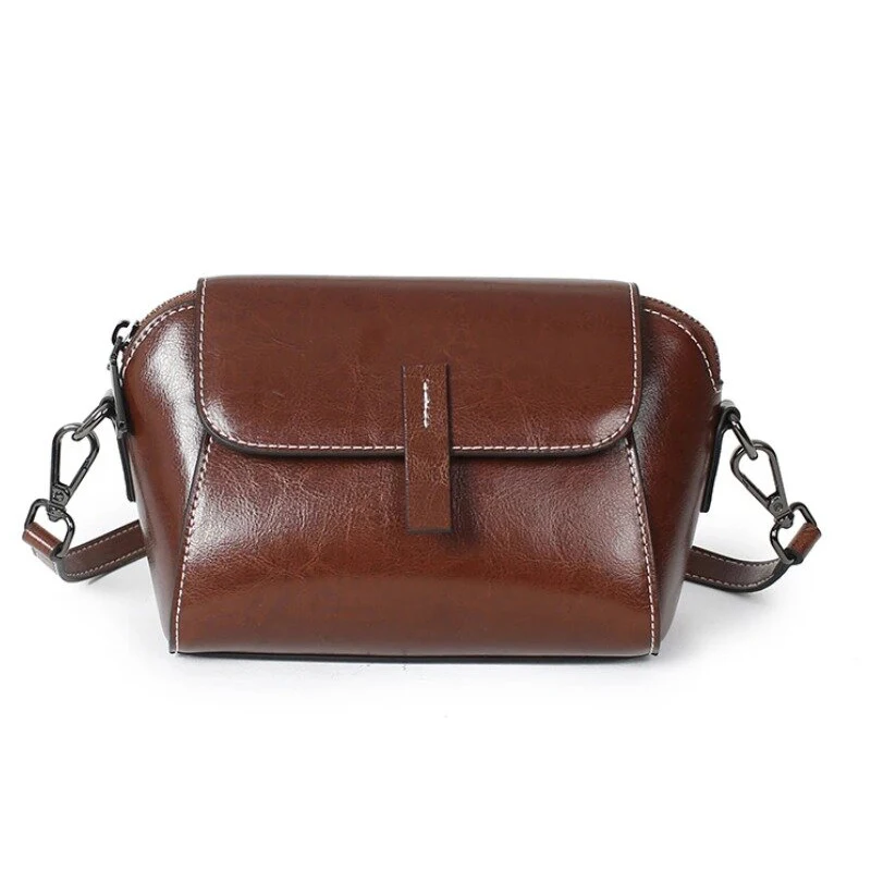 Oil Wax Cowhide Genuine Leather shoulder Crossbody Small Bag for Woman Fashion Versatile Shell bag Lady Casual Phone Bag image 2