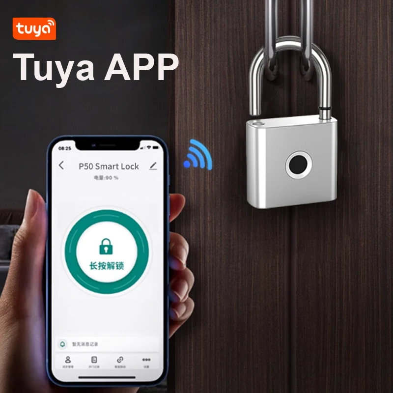 Tuya Smart Home Fingerprint Lock Bluetooth Fingerprint Padlock Door Lock IP65 Waterproof Keyless USB Rechargeable House Locks