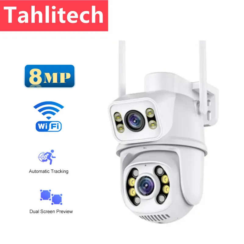 

8MP 4K PTZ Wifi Camera Dual Lens with Dual Screen Ai Human Detect Auto Tracking Wireless Outdoor CCTV Camera iCSee APP