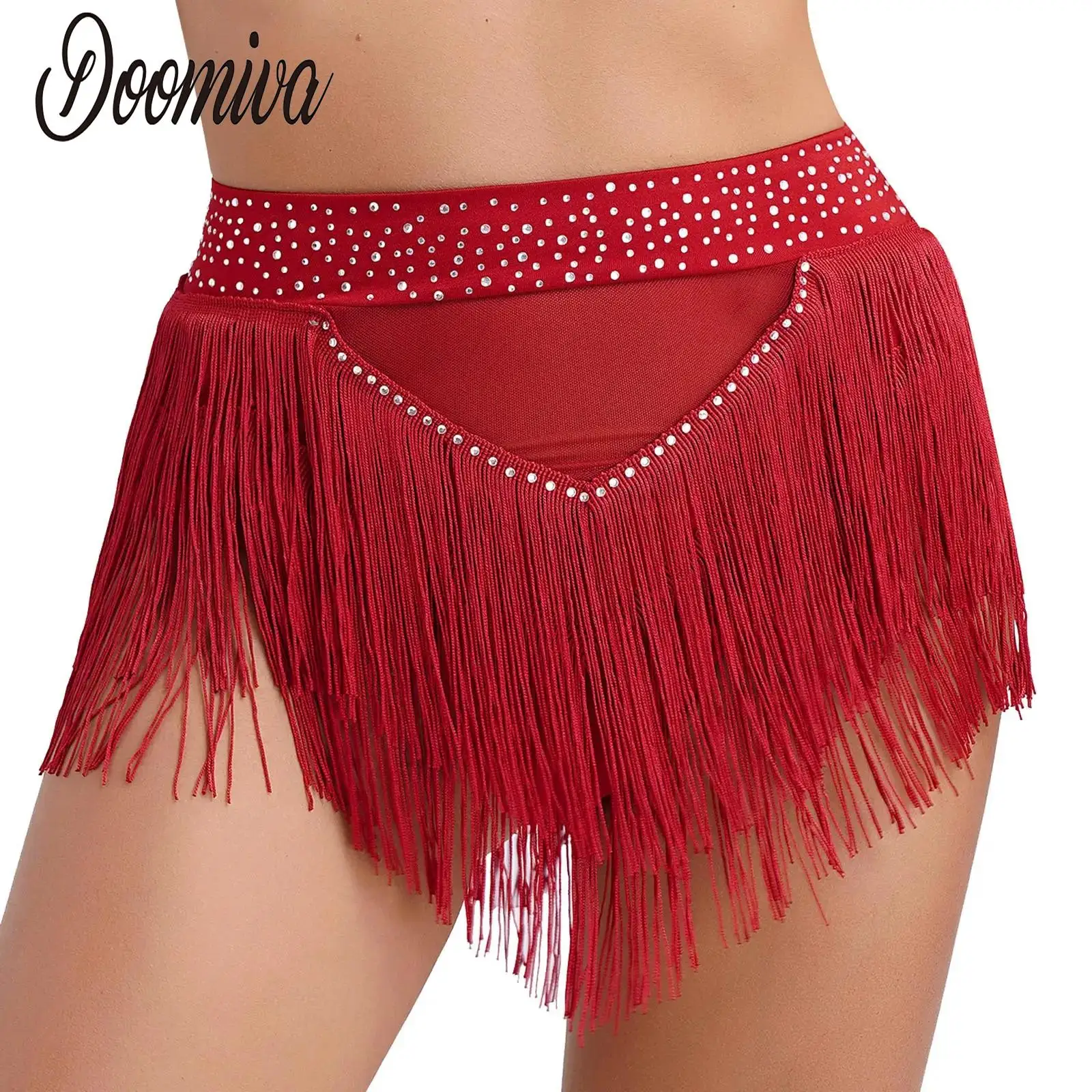 Womens Tassel Ballet Dance Costume Sexy Bellydance Bottoms High Elastic See Through Mesh Briefs Underwear Samba Rumba Dancewear