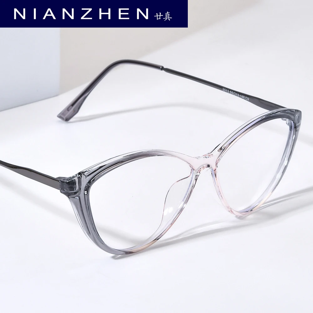 NIANZHEN TR90 Metal Glasses Frame Women Cat Eye Retro Brand Design Eyeglasses Men Vintage Eyewear Spectacles 3013