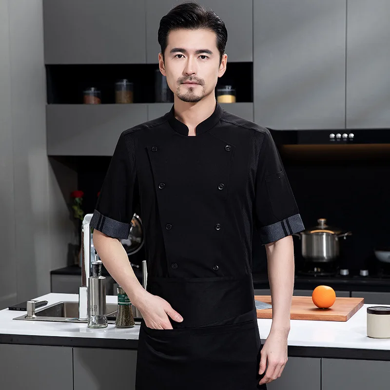 زي عمل طاهٍ المطاعم الغربية للرجال بأكمام قصيرة صيفي معجنات شيف فندق مطعم تقديم الطعام رئيس ملابس عمال الشيف