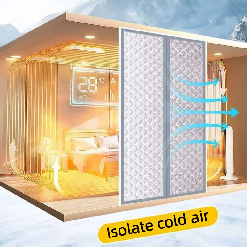 Gray magnetic winter thick door curtain, easy to install, warm, sunshade, windproof, partition curtain