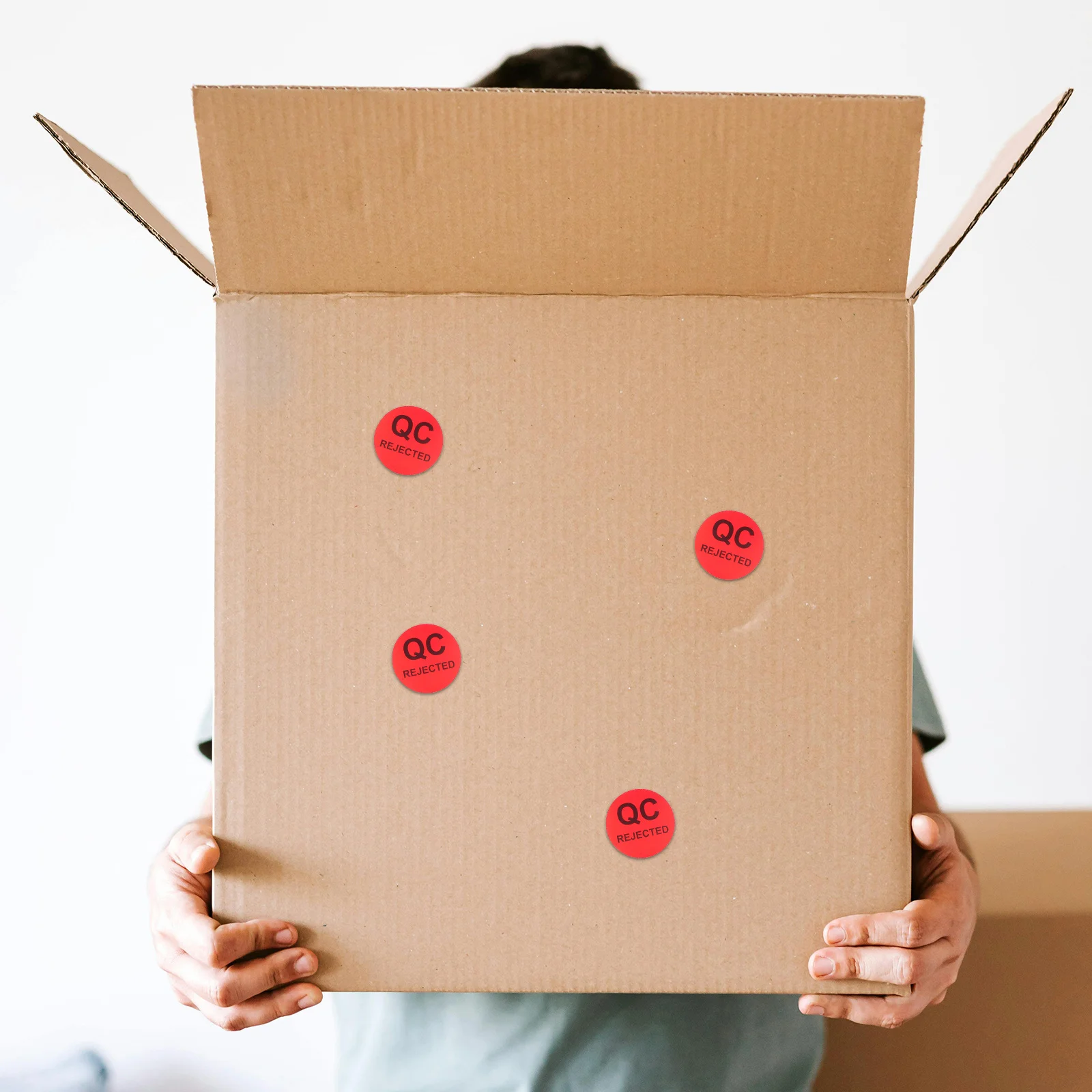 

1 Roll Round Qc Stickers Black Text Coated Paper Adhesive Quality Inspection Label For Product Testing Warehouse Supplies