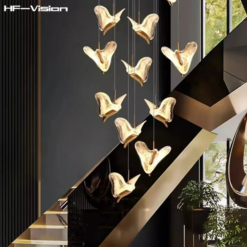 

Modern Hanging Staircase Irregular Gold Pendant Lighting,Chandelier Adjustable Cable Fixtures for Indoor Home Restaurant Deco