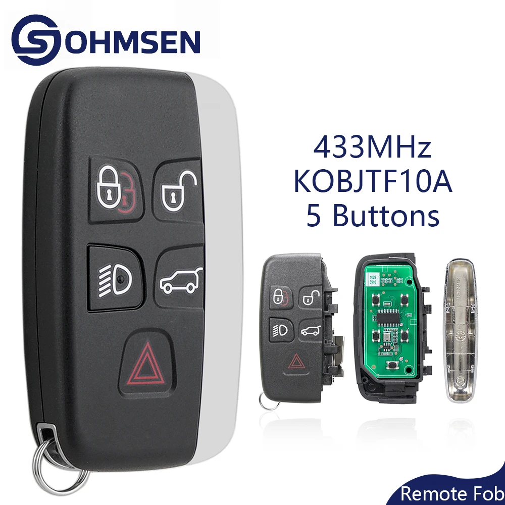 

OHMSEN 5 Button Remote Key Fob 433MHz KOBJTF10A For Land Rover Discovery 4 Freelander Range Rover Sport Evoque Jaguar XE XF XJ