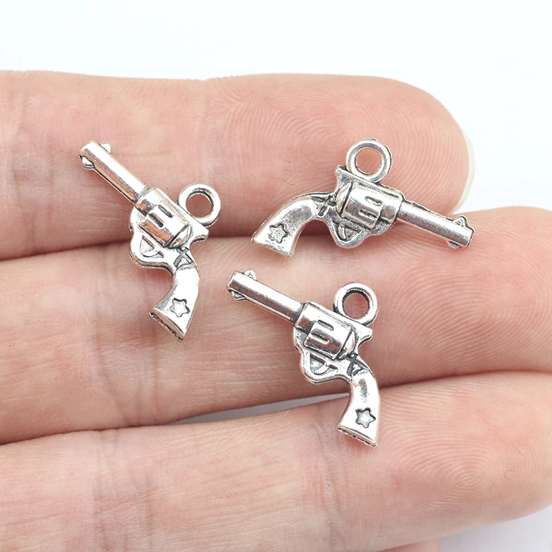 High quality 20 PCS/Lot 21.9mm*10.8mm alloy antique silver plated diy pistol gun charms