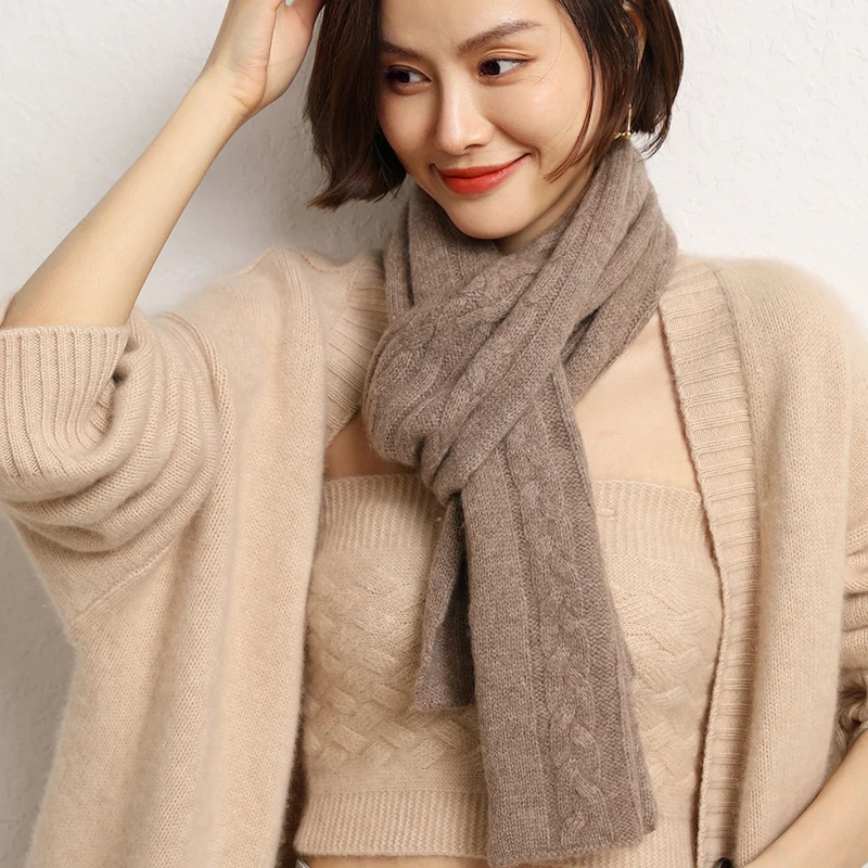 Ladies High Quality Knit Wool Comfortable Warm Thick Long Scarf Cashmere Scarf Women Long Solid Shawl Cashmere Head Scarf