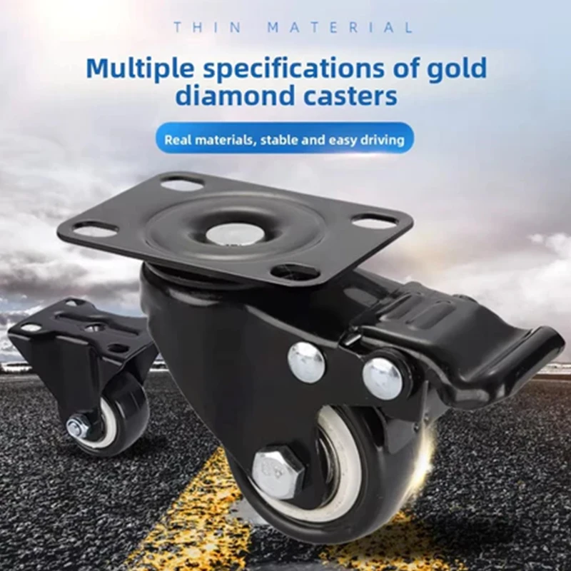 

4 шт., 1,5–2 дюйма, бесшумные двойные роликовые колеса, двойные шарикоподшипники, черные поворотные колеса с тормозными колесами тележки