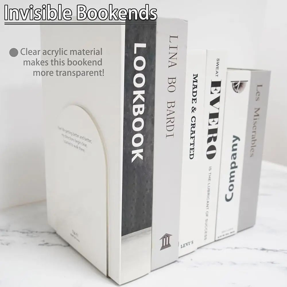 Acrylic Bookends, Non-Skid Book End, Clear Bookends for School Library and Desktop Organizer, Acrylic Book Ends for Book Shelves