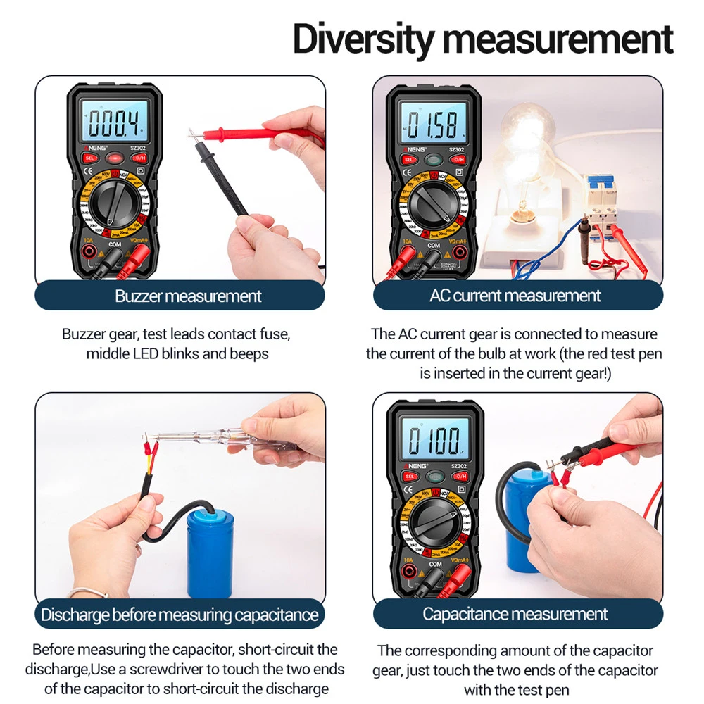 SZ301 SZ302 Professional Digital Multimeter Auto Voltmeter Multimetro AC DC 220V Resistance Voltage Capacitor Diode NCV Tester