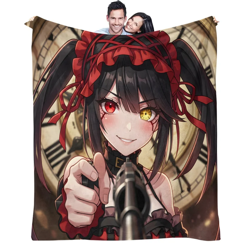 Flannel Throw Warm Blanket Gift Tokisaki Kurumi Date A Live Anime Print for teen anime fans sofa bedroom rest