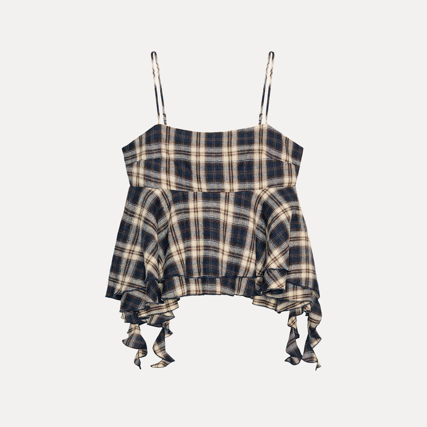 Top de Moda Fena em Estampa Xadrez com Decoração Simples em Camadas, Estilo Curto, Marca Chinesa, Coleção de Outono