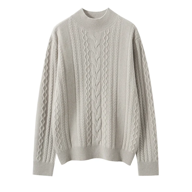 

New Women 100% Cashmere Sweater Mock Neck Cable Kint Long Sleeve Pullover Autumn Winter Basic Soft Warm Casual Knitwear Clothing