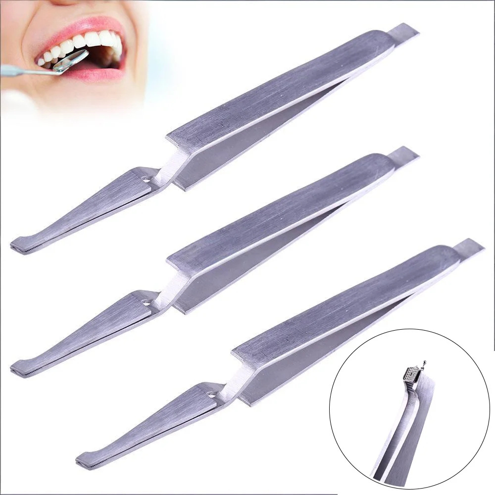 

3PC Dental Orthodontic Bracket Tweezers Holder Dentistry instrument Stainless Steel Serrated Tweezers Plier for Teeth Care Tools