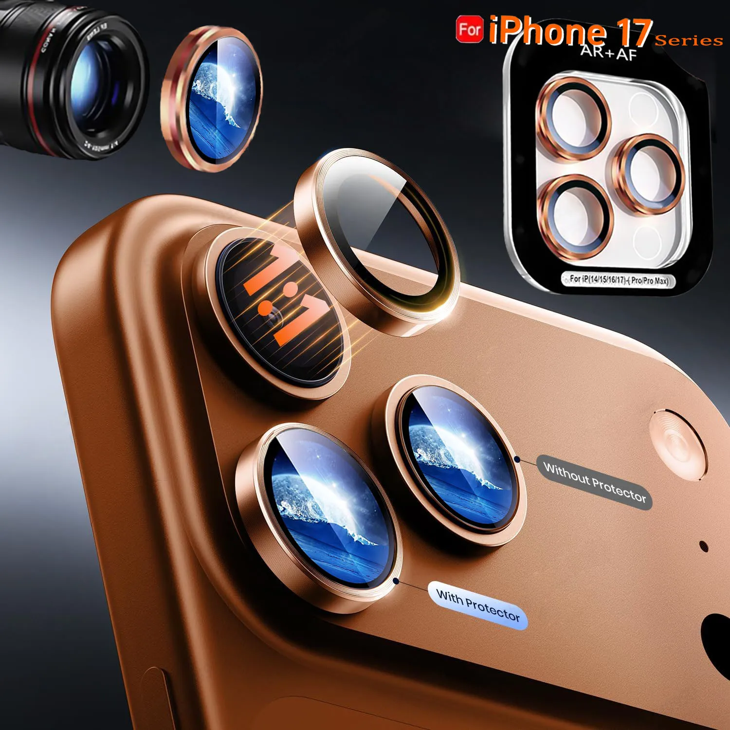 1-3Pcs 8K HD Camera Lens Protector Tempered Glass For 17 Pro Max Metal Ring Camera Full Cover Film For IPhone 15 16 Pro Max Case
