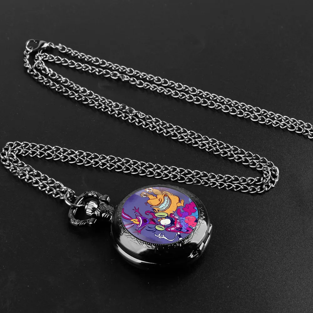Cartoon Glass Dome Quartz Pocket Watch Arabic Numeral Dial Necklace Pendant Clock for Men Women Kids