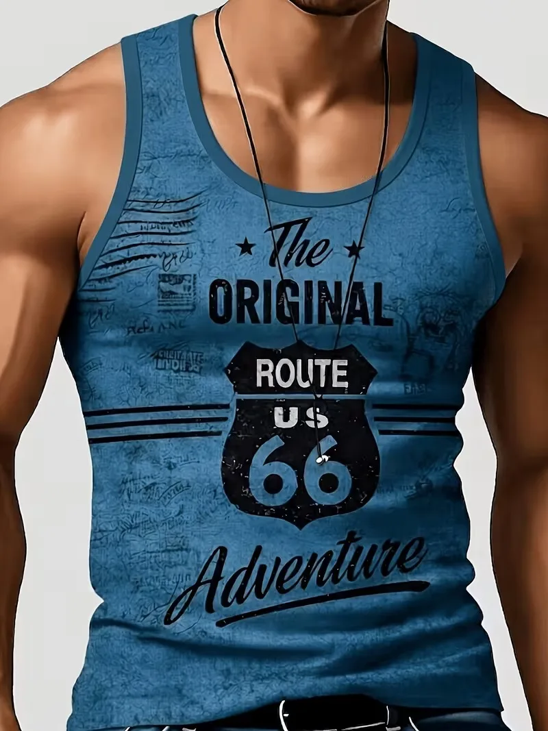 Retro 66 digital sports vest men's sports fitness running T-shirt summer fashion loose basketball