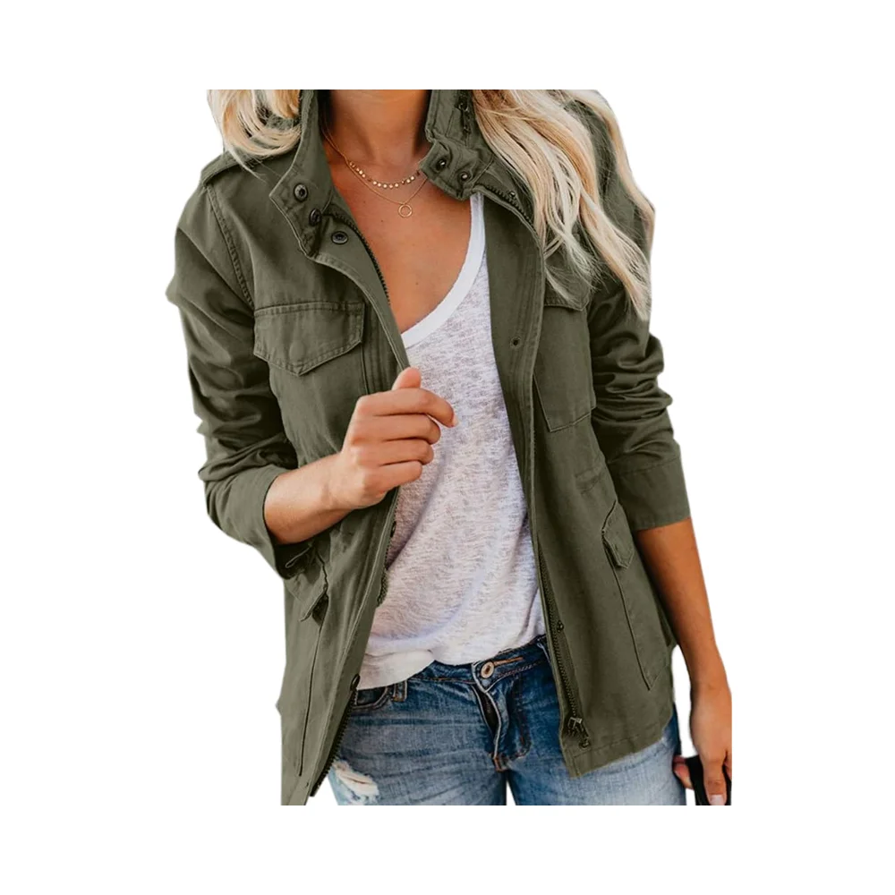 

Women's Anorak Jackets Zip Canvas Parka Snap Buttons Rabbit Casual Utility Coats Outwear Cotton Short