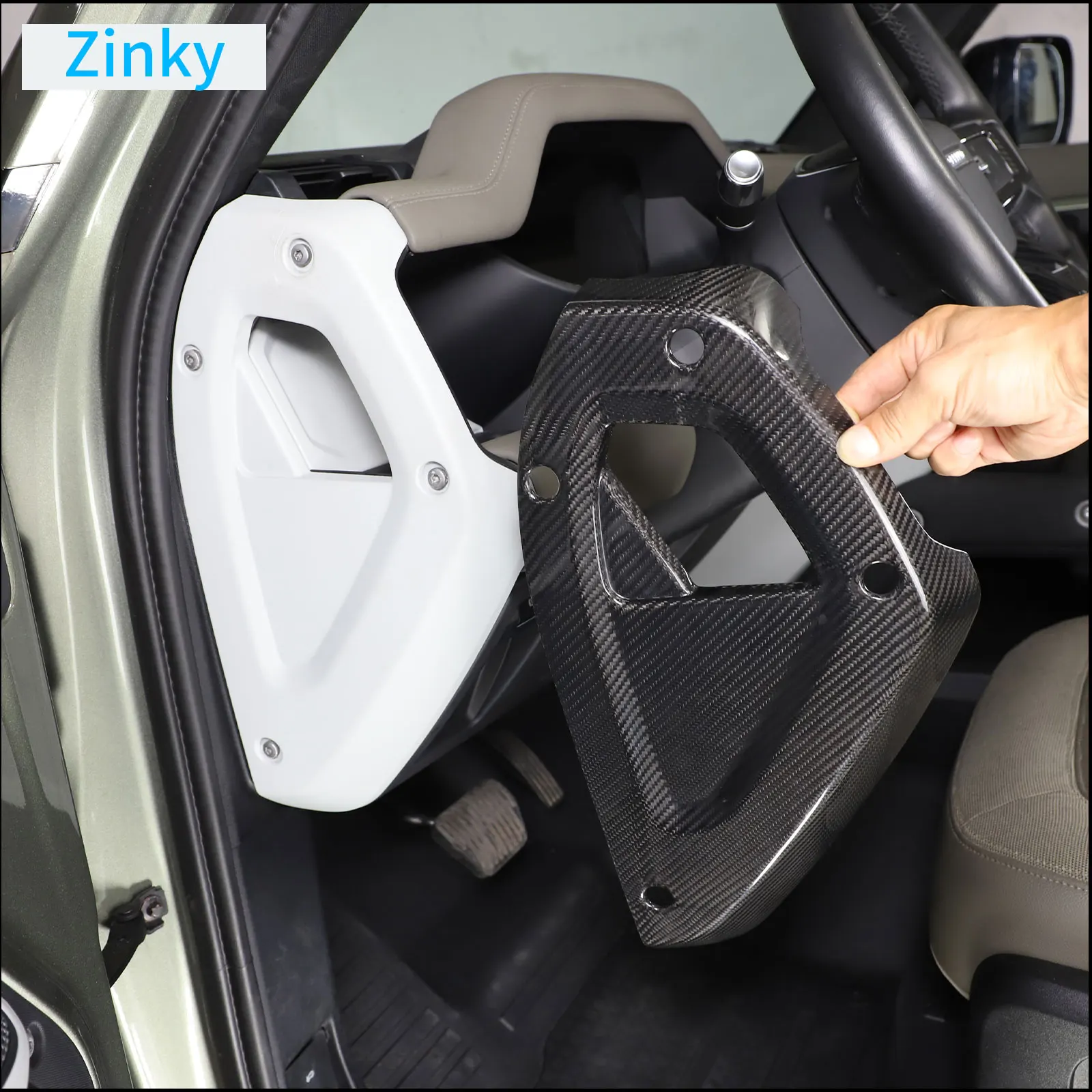 

Zinky Car Dashboard Side Decorative Panel Cover for Land Rover Defender 90 110 2020 + Real Carbon Fiber Interior Accessories