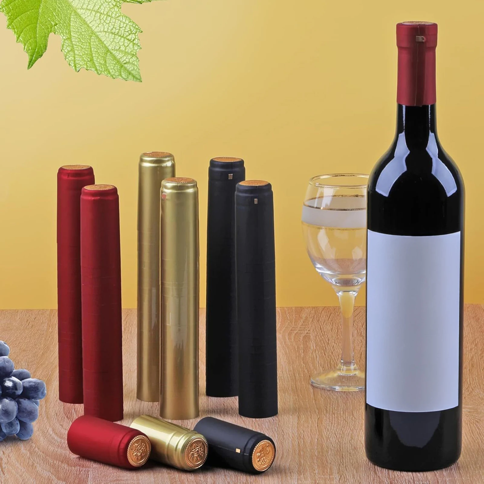 

150PCS PVC Wine Bottle Heat Shrink Caps in 3 Colors Red Gold Black Seal Caps for Standard Wine Bottles