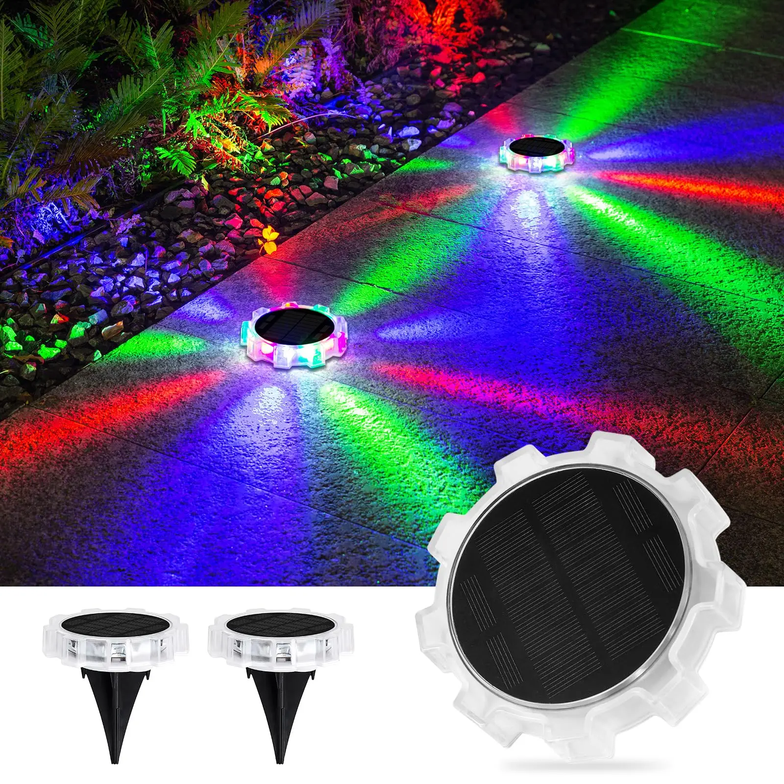 

Solar Ground Lights Outdoor RGB Waterproof 4 Modes Waterproof LED Ground Lights Color Changing for Yard Wall Deck Garden Pathway