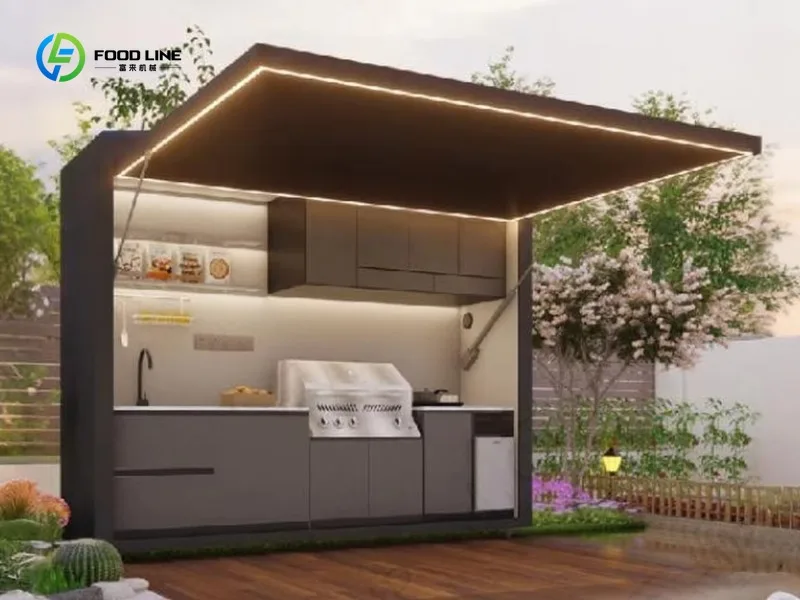 Cocina Exterior Moderna Personalizada de Primera Calidad, Parrilla para Asar, Gabinetes de Aluminio, Isla Modular Resistente al Agua, 6 Quemadores de Acero Inoxidable
