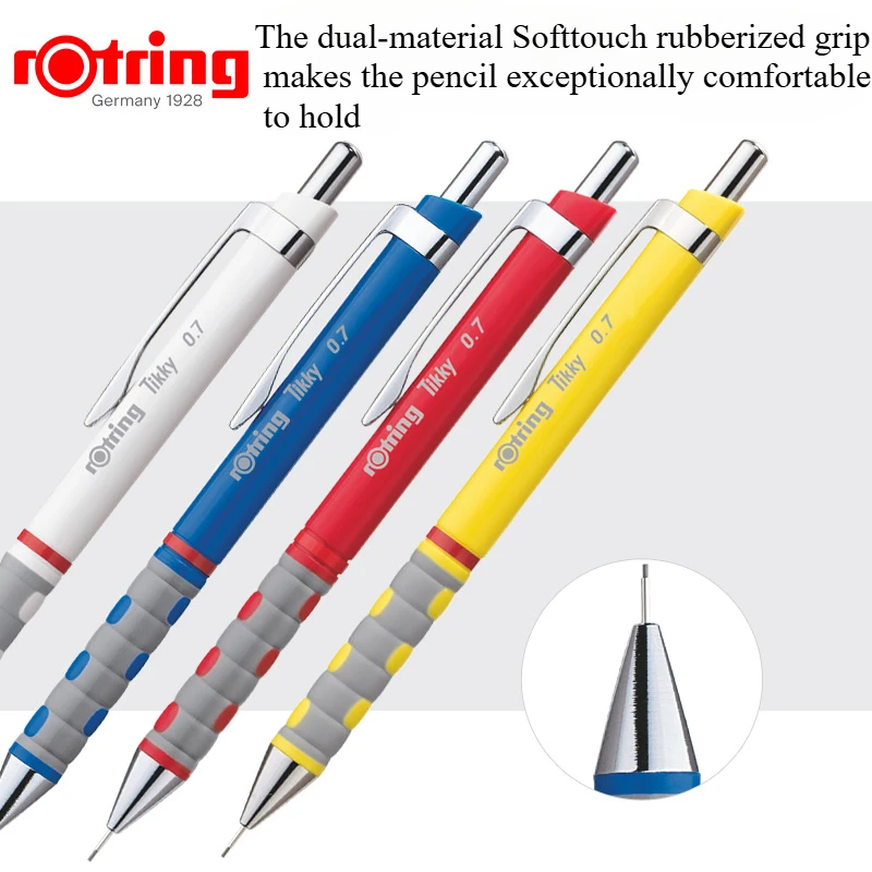 1 Rotring Tikky Mechanical Pencils 0.5/0.7mm Automatic Press Pencil Lightweight Plastic Body Triangular Barrel Hi-polymer Leads