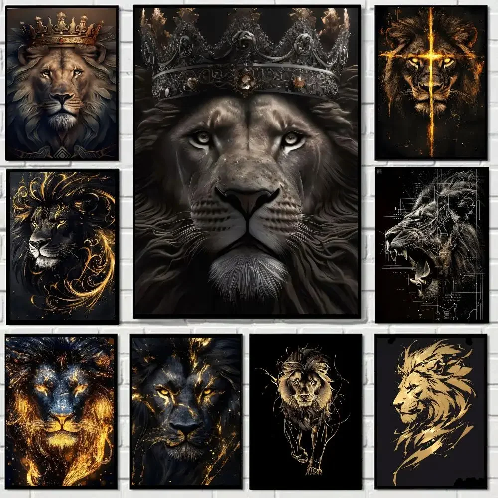The Mighty And Cool Black Golden lion King Poster Self-adhesive Decal Living Room Bedroom Party Bar Decor Moisture-proof